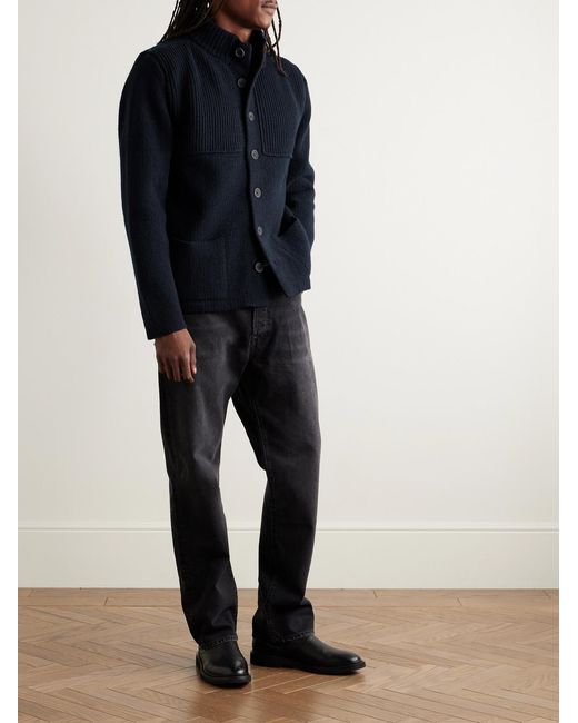 Inis Meáin Blue Storm Ribbed Merino Wool And Cashmere-blend Cardigan for men