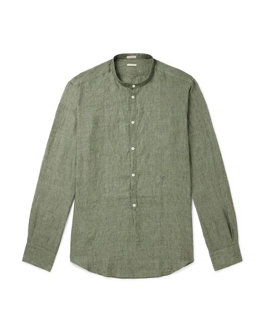 Massimo Alba Green Kos Grandad-collar Linen Half-placket Shirt for men