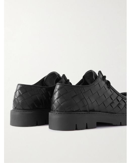 Bottega Veneta Black Intrecciato Leather Derby Shoes for men