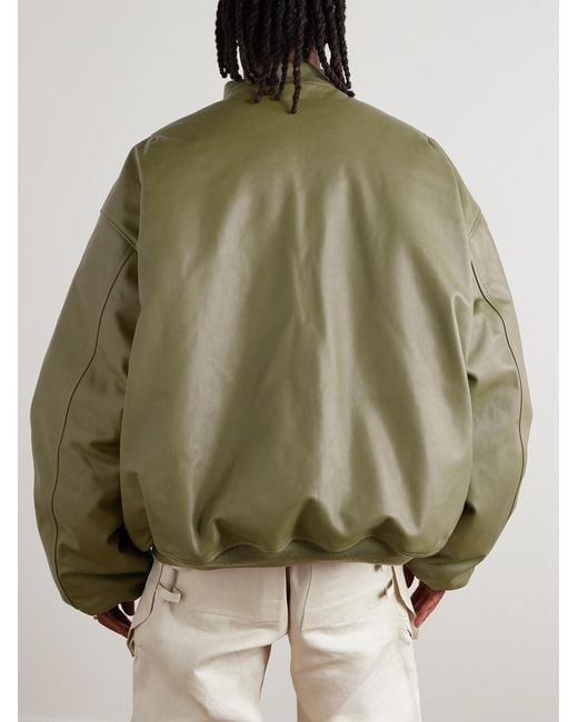 Vetements Green Oversized Leather Bomber Jacket for men