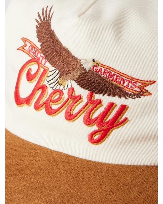 CHERRY LA Pink Logo-Embroidered Cotton-Twill And Suede Baseball Cap for men