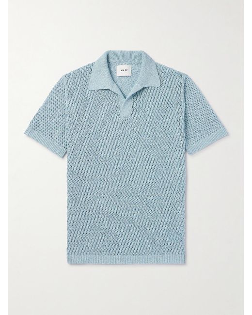 NN07 Blue Ryan 6632 Open-knit Cotton-blend Polo Shirt for men