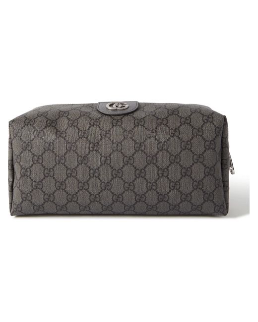 Gucci Gray Ophidia GG Leather-trimmed Monogrammed Supreme Coated-canvas Wash Bag for men