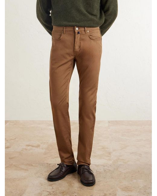 Slowear Brown Slim-Fit Stretch Cotton-Blend Gabardine Trousers for men