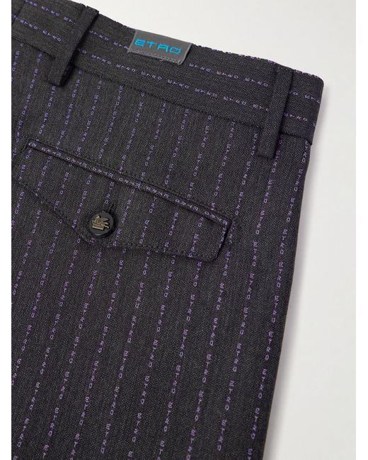 Etro Blue Straight-Leg Logo-Embroidered Wool-Blend Jacquard Suit Trousers for men