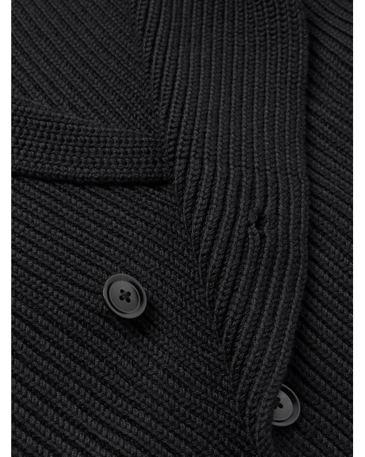 Tom Ford Black Shawl-Collar Double-Breasted Ribbed Wool And Silk-Blend Cardigan for men