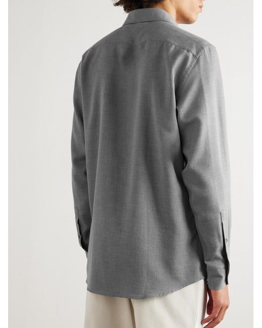 Zegna Gray Cotton And Cashmere-Blend Twill Shirt for men