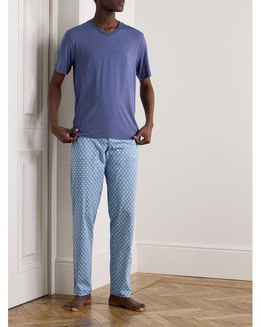 Hanro Blue Night & Day Printed Cotton-Jersey Pyjama Trousers for men