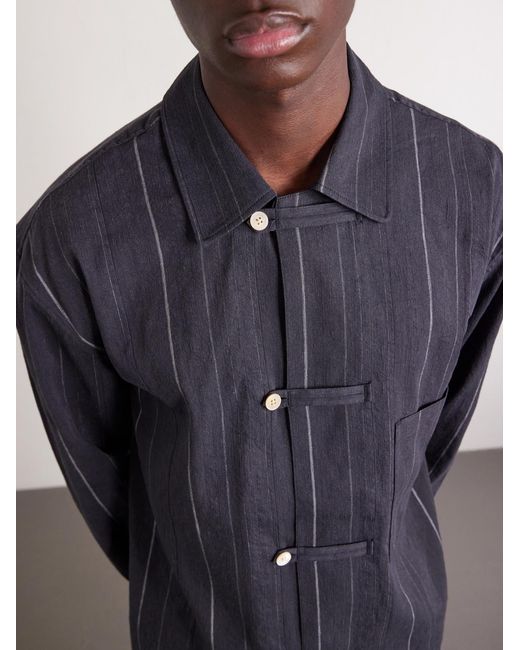 A Kind Of Guise Blue Matara Cropped Pinstriped Cotton And Linen-blend Overshirt for men