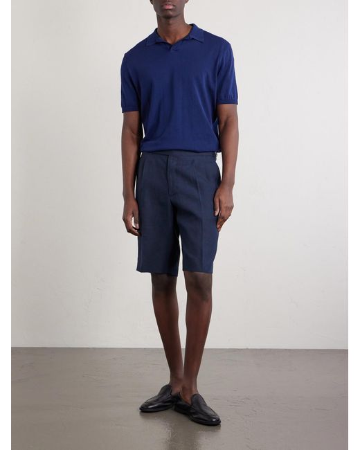De Petrillo Blue Straight-Leg Linen Shorts for men
