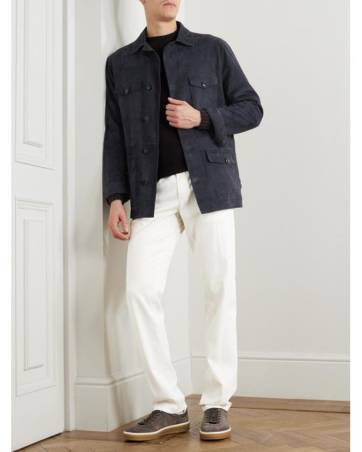 Canali White Slim-Fit Straight-Leg Garment-Dyed Stretch Lyocell And Cotton-Blend Twill Chinos for men