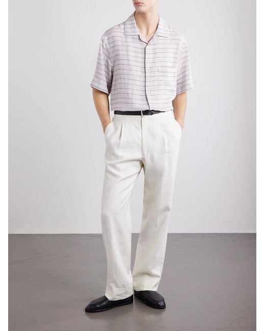 Eleventy White Striped Linen Shirt for men