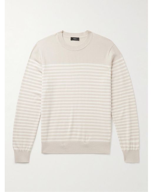Theory White Striped Merino Wool Sweater for men