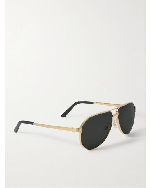 Cartier Black Santos De Cartier Aviator-style Gold-tone Sunglasses for men