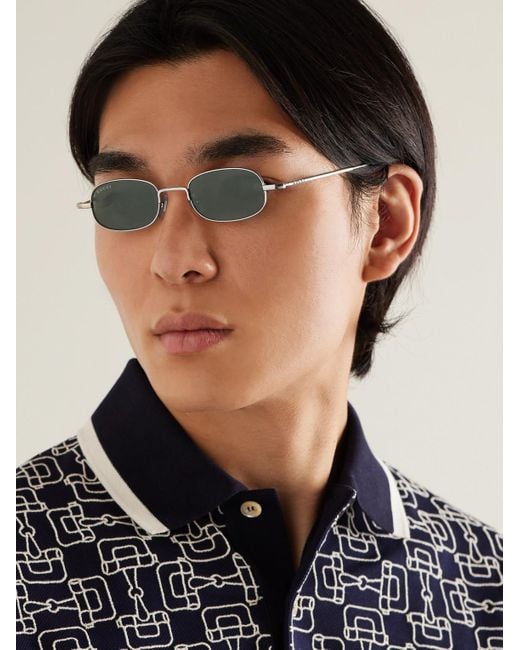Gucci Metallic Rectangular-frame Silver-tone Sunglasses for men