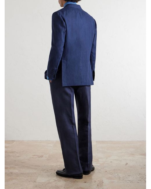 Rubinacci Blue Linen Suit Jacket for men