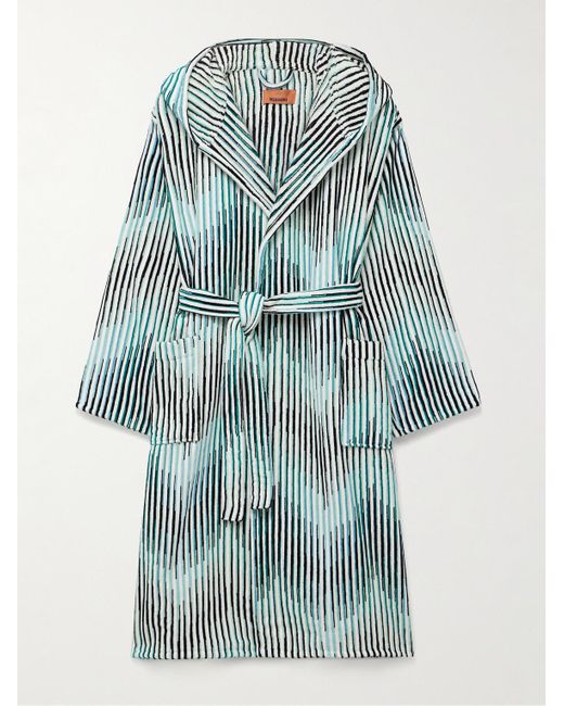 Missoni Blue Arpeggio Striped Cotton-terry Hooded Robe for men