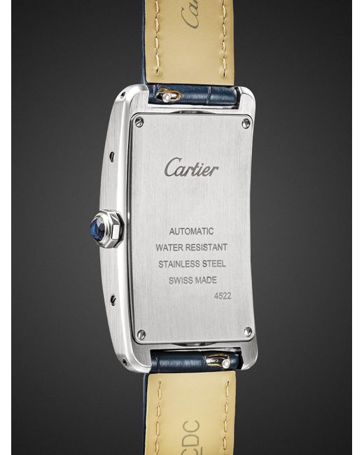 Cartier Tank Américaine 44,4 mm Uhr aus Edelstahl mit automatischem Aufzug und Alligatorlederarmband in Black für Herren
