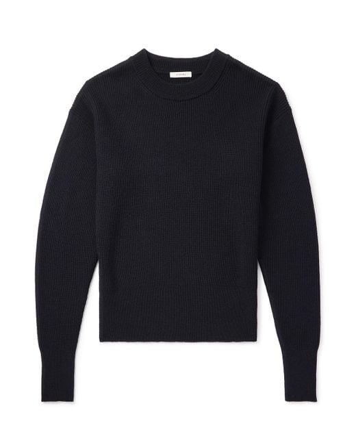 Lemaire Blue Ribbed Virgin Wool Sweater for men