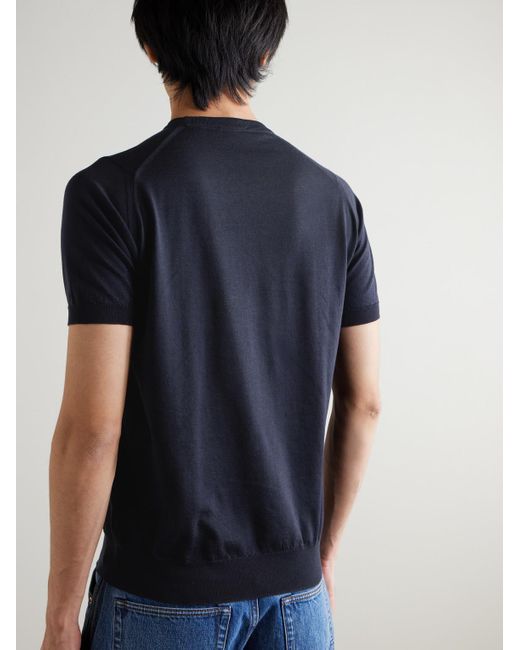 John Smedley Blue Hilcote Merino Wool And Sea Island Cotton-Blend T-Shirt for men