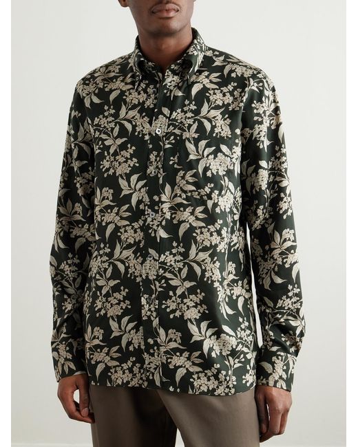 Tom Ford Green Botanical Print Lyocell Button-Down Shirt for men