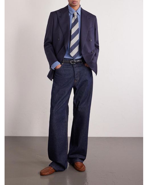 Canali Blue Garment-Dyed Cotton And Silk-Blend Shirt for men