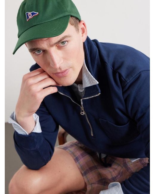 Drake's Green Embroidered Cotton-Twill Cap for men