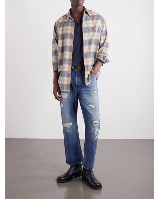 Beams Plus Blue Straight-Leg Distressed Jeans for men
