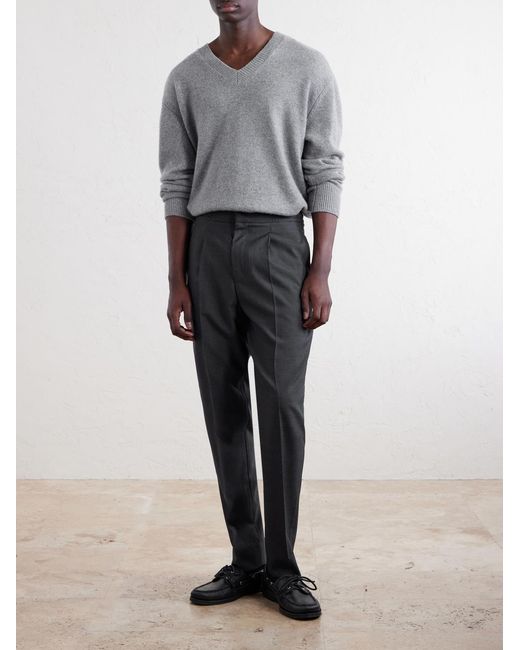 Officine Generale Gray Drew Tapered Pleated Wool Trousers for men