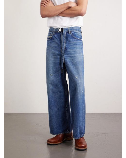 Sacai Blue Beyondexx Wide-leg Belted Distressed Jeans for men