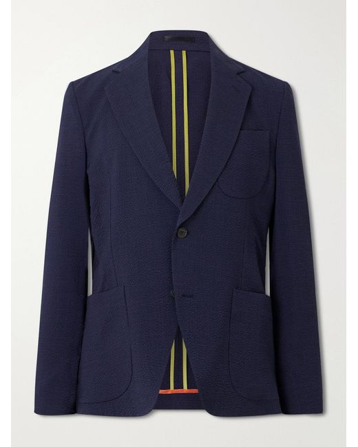 Paul Smith Blue Wool-Blend Seersucker Suit Jacket for men