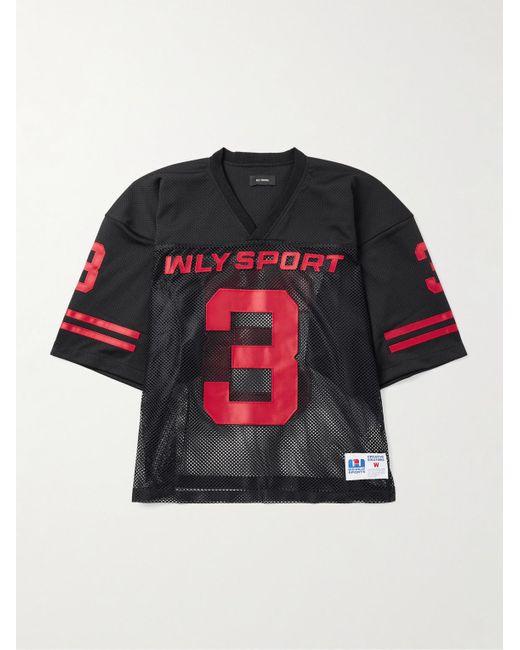 Willy Chavarria Red Willy Football Appliquéd Mesh T-shirt for men