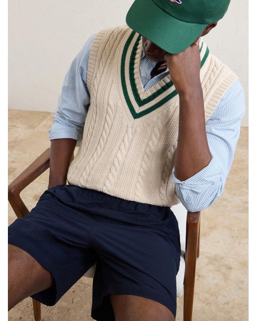 Drake's Blue Straight-Leg Cotton Drawstring Shorts for men