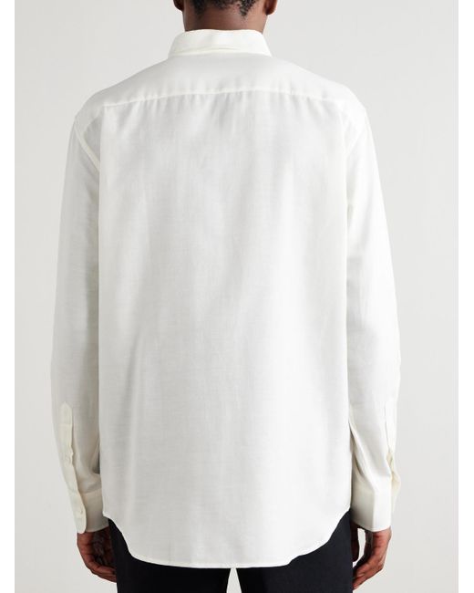 Brioni Natural Button-Down Collar Cotton And Cashmere-Blend Twill Shirt for men