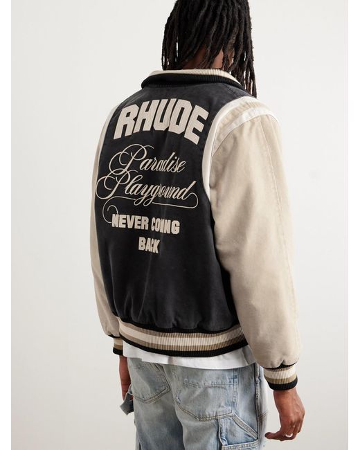 Rhude Blue Embroidered Canvas Varsity Jacket for men