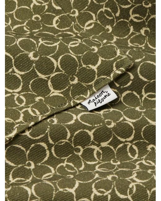 Maison Kitsuné Green Floral-print Cotton-drill Overshirt for men