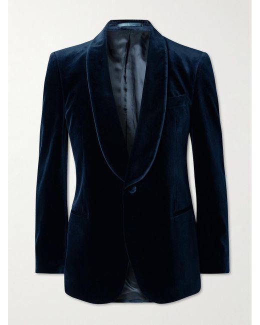 Mr P. Blue Slim-Fit Shawl-Collar Cotton-Velvet Tuxedo Jacket for men