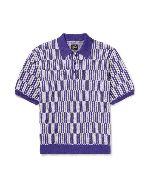 Needles Blue Jacquard-knit Polo Shirt for men