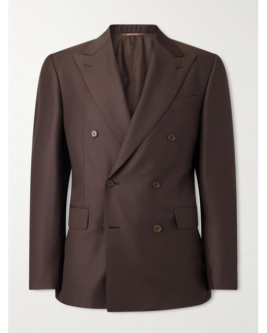 Canali Brown Double-Breasted Wool-Twill Suit Jacket for men
