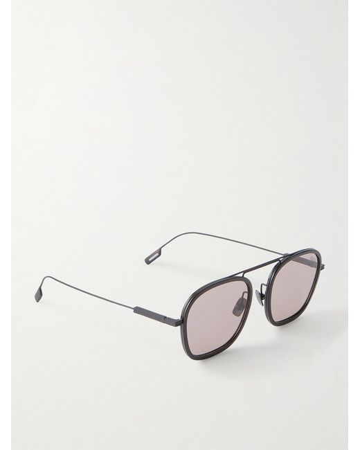 Zegna Brown Round-frame Titanium Sunglasses for men