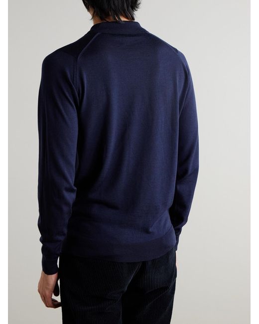 John Smedley Blue Belper Slim-Fit Merino Wool Polo Shirt for men