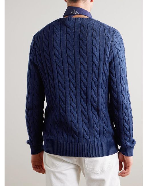 Polo Ralph Lauren Blue Driver Logo-Embroidered Cable-Knit Cotton Sweater for men