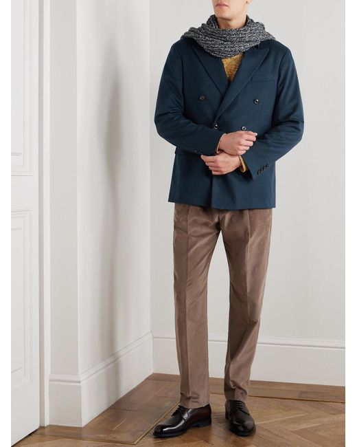 Canali Blue Double-Breasted Brushed Wool And Cashmere-Blend Blazer for men