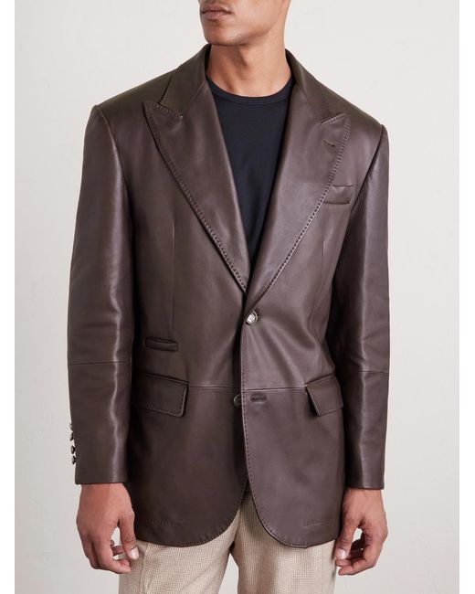 Brunello Cucinelli Brown Full-Grain Leather Blazer for men