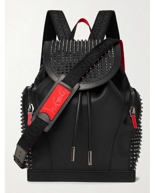 Christian Louboutin Explorafunk Spiked Rubber-Trimmed Full-Grain Leather Backpack in Black für Herren