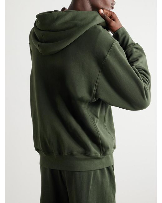 Les Tien Green Garment-Dyed Cotton-Jersey Zip Hoodie for men