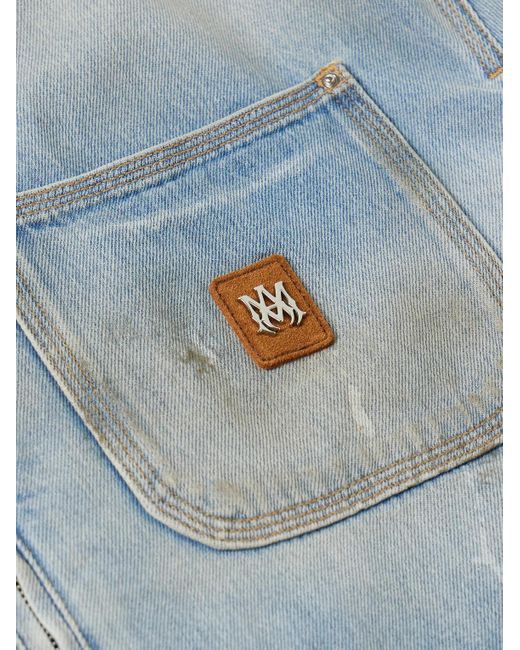 Amiri Blue Logo-appliquéd Distressed Denim Jacket for men