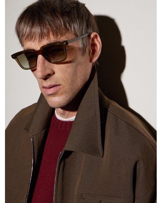Bottega Veneta Brown Triangle Stud Square-Frame Recycled-Acetate Sunglasses for men