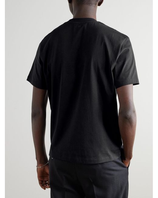 AMI Black Logo-Embroidered Stretch Organic Cotton-Jersey T-Shirt for men