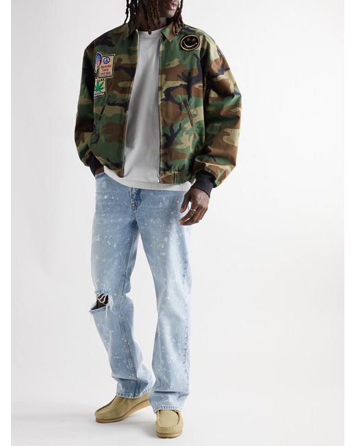 FRAME Blue The Boxy Straight-Leg Distressed Paint-Splattered Jeans for men